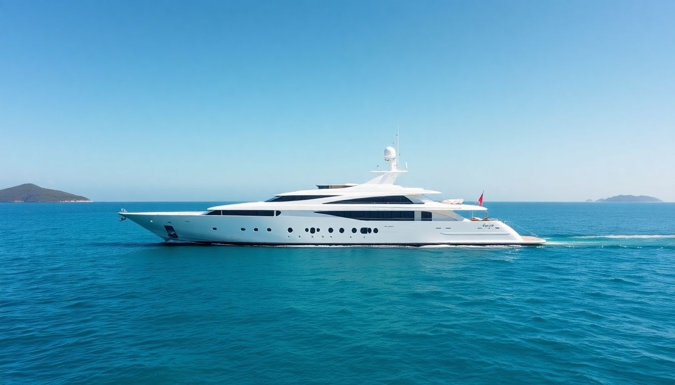 Megayacht cruising turquoise waters.