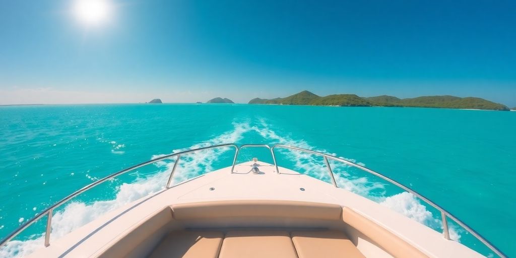Luxury yacht in turquoise Bahamian waters, sunny sky