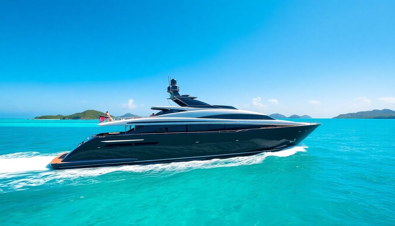 Luxury yacht sailing Caribbean waters.