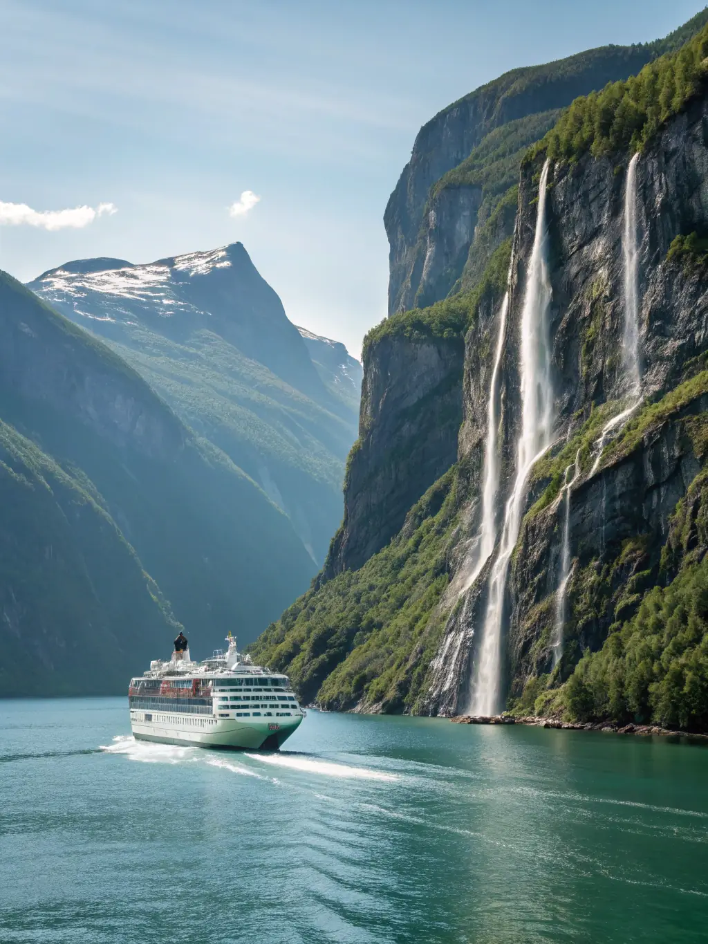 A captivating image of a luxury superyacht navigating through the icy fjords of Norway, highlighting the contrast between the yacht's opulence and the raw beauty of the surrounding landscape.