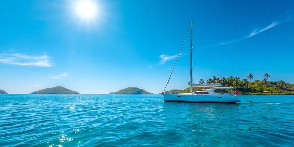 Sailboat anchored in turquoise BVI waters.