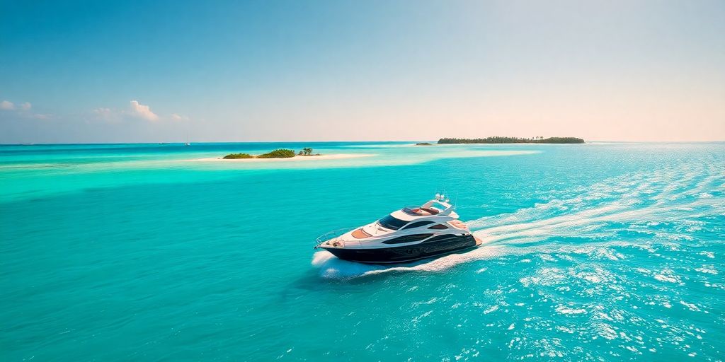 Bahamas charter boat sailing crystal blue waters.