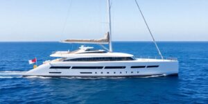 Sailing yacht Koru on the open sea.