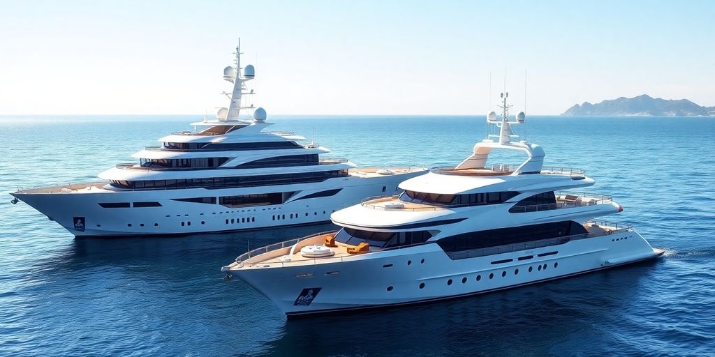 Two large luxury yachts side by side.