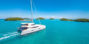Catamaran sailing on turquoise Thai waters