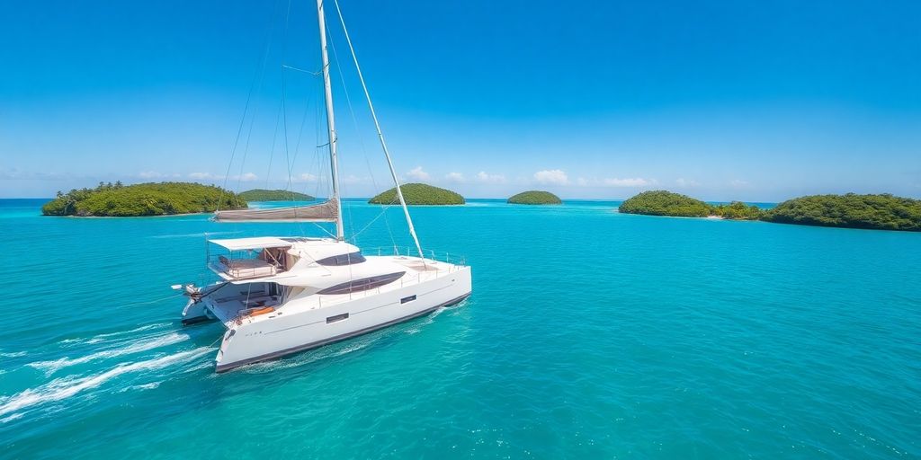 Catamaran sailing on turquoise Thai waters
