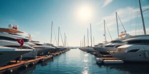 Yachts docked at a club
