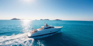 Private boat cruises Caribbean turquoise water.