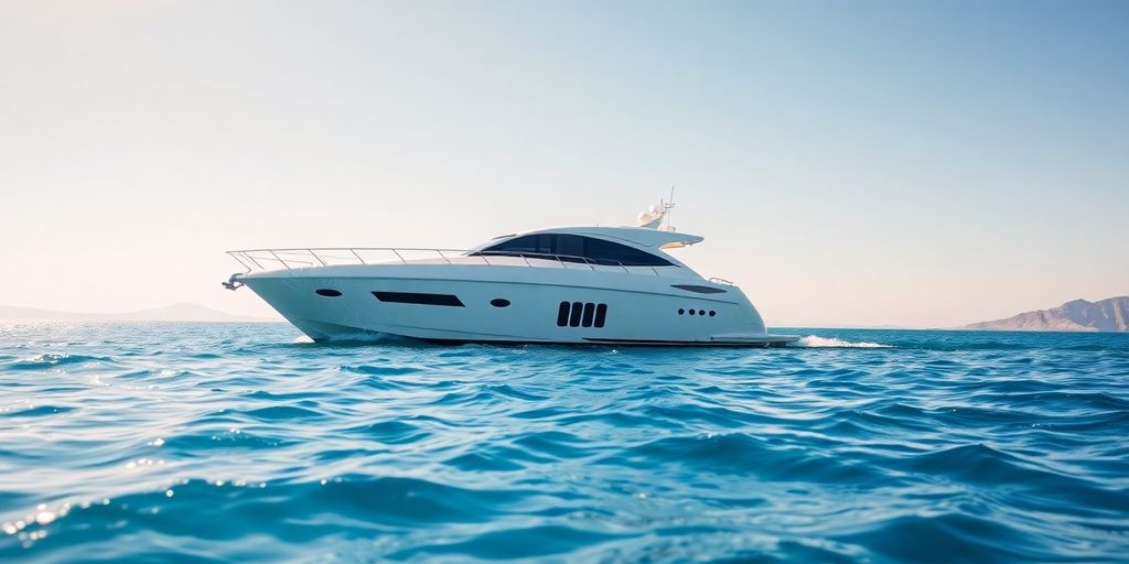 Small yacht sailing on calm blue water