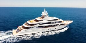 Anastasia luxury yacht sailing on calm blue ocean.