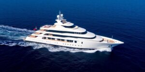 Lady Kathryn V yacht sailing on blue water.