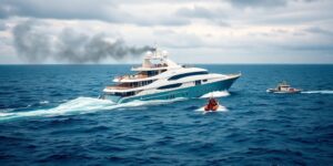 Luxury yacht sinking off Italian coast.