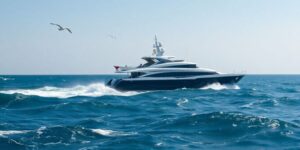 Luxury yacht sinking into the sea.