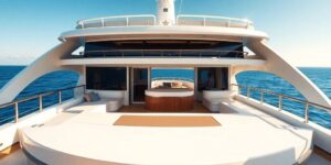 Luxurious yacht exterior and deck details.