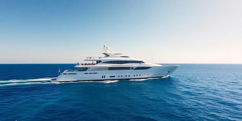 Luxurious yacht sailing on a calm blue sea.