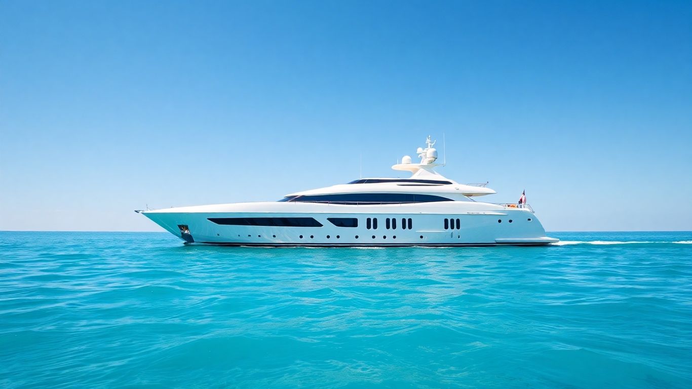 Luxurious superyacht sailing on a calm turquoise ocean.