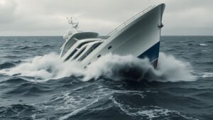 Capsized yacht in stormy seas