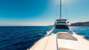 Luxurious yacht sailing on the Adriatic Sea near Croatia.