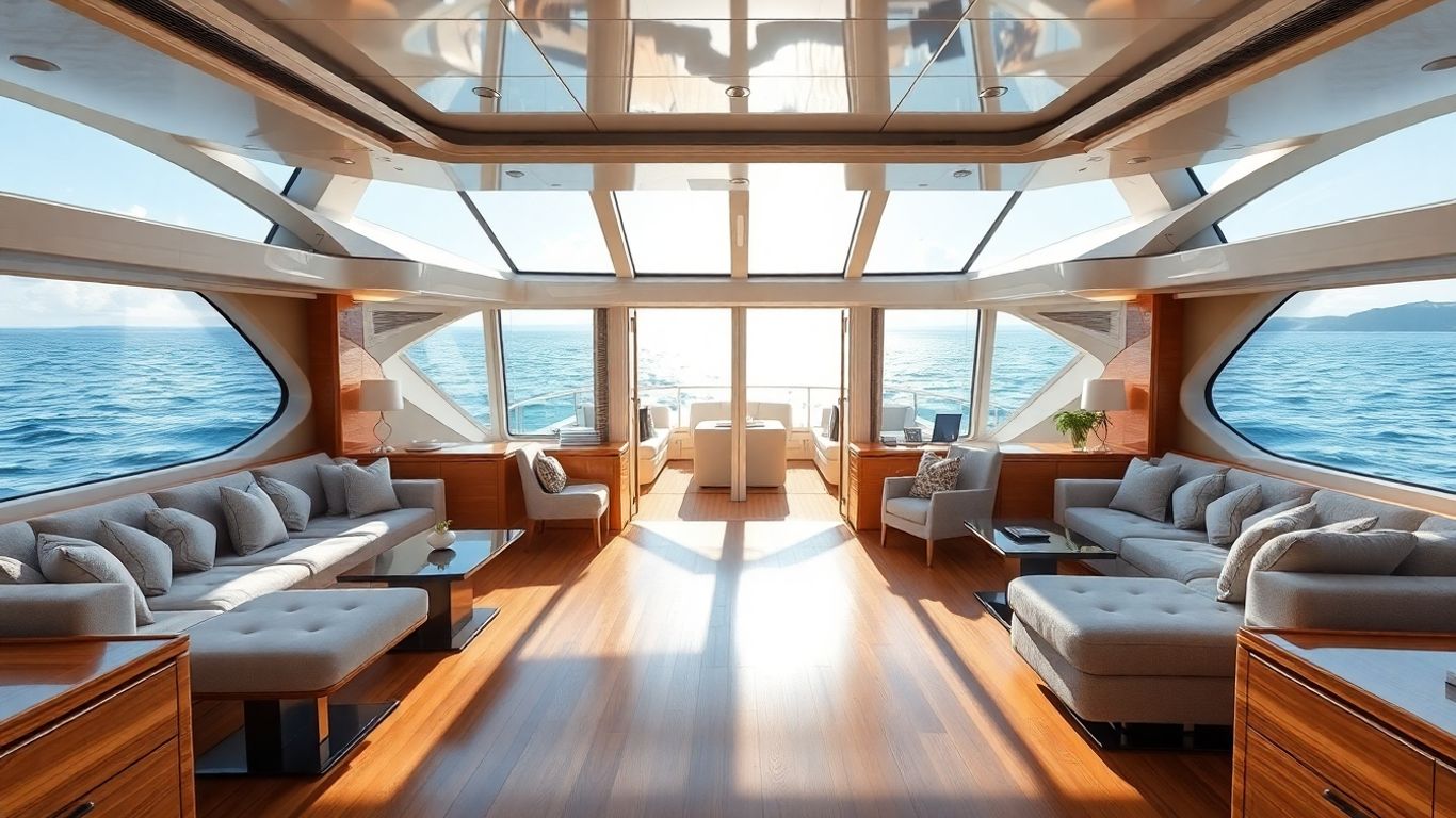 Luxury yacht interior with ocean view