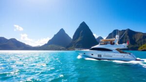 Charter yacht sailing near St. Lucia's Pitons.