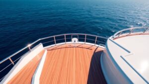 Luxury yacht deck from bow to stern
