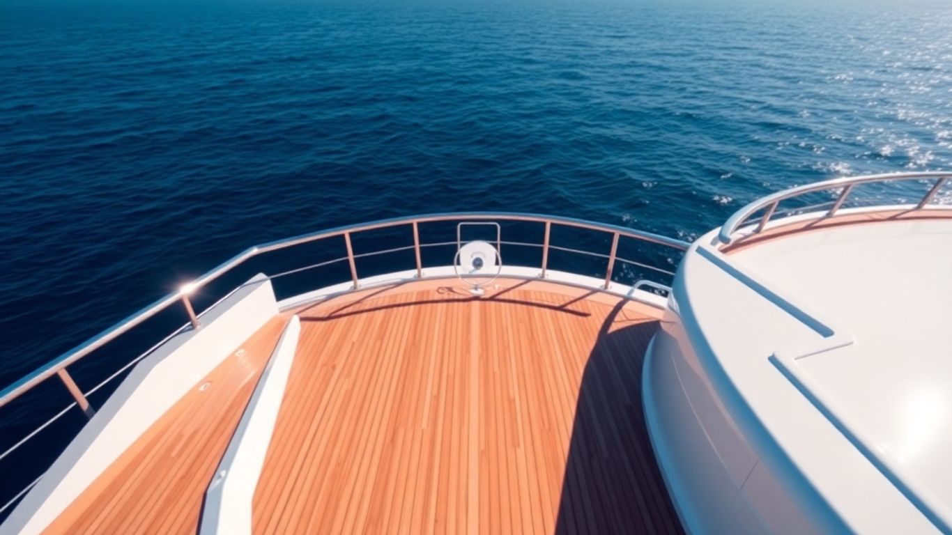 Luxury yacht deck from bow to stern