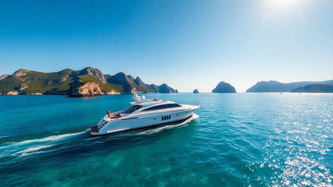 Yacht sailing on turquoise Adriatic Sea near Croatian islands.