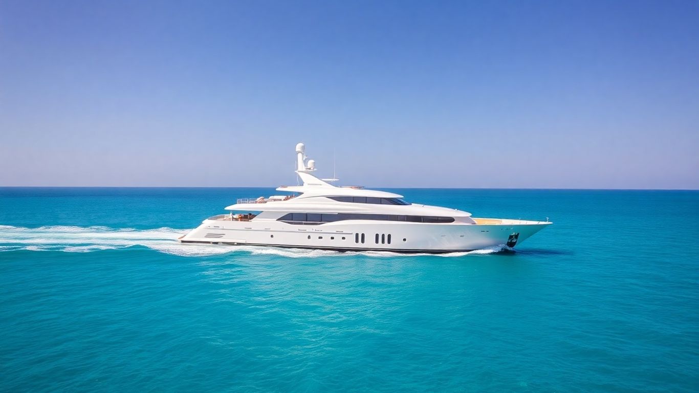 Luxurious superyacht on a calm, sunny sea.