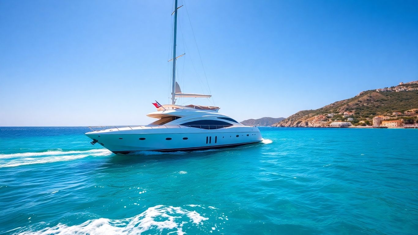 Luxury yacht sailing on Mediterranean sea.