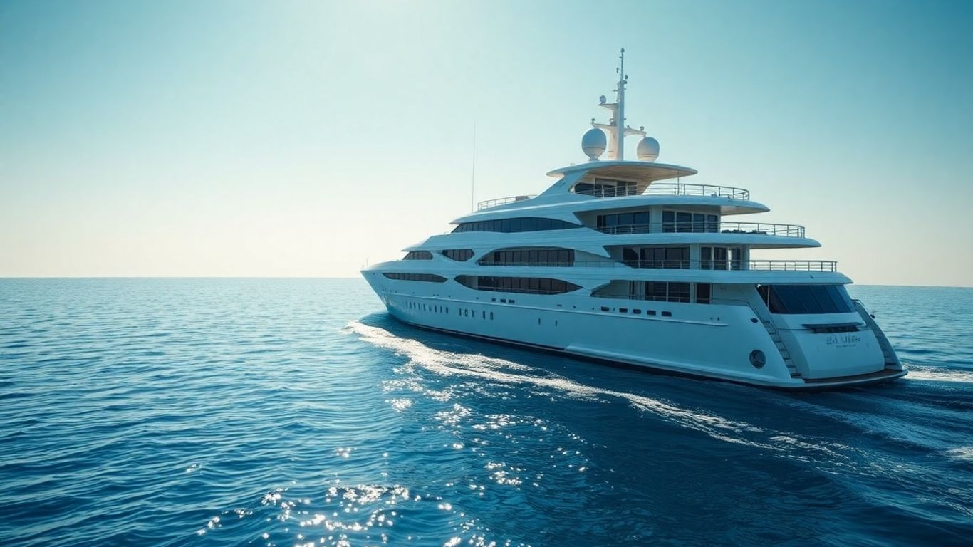 Opulent 'Succession' yacht on a sunny ocean.