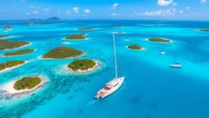 Sailing yacht in turquoise waters, British Virgin Islands