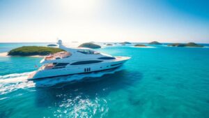Luxury yacht sailing in the Caribbean Sea.