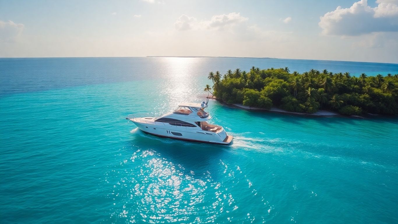 Belize charter boat sailing near a tropical island.