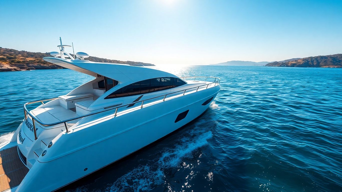 Luxury boat gliding on clear blue water