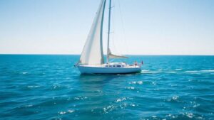 Vancouver 28 sailboat sailing on blue water.