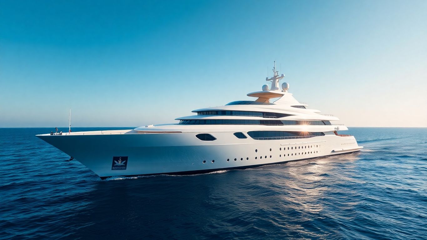 Opulent superyacht sailing on a calm blue ocean.