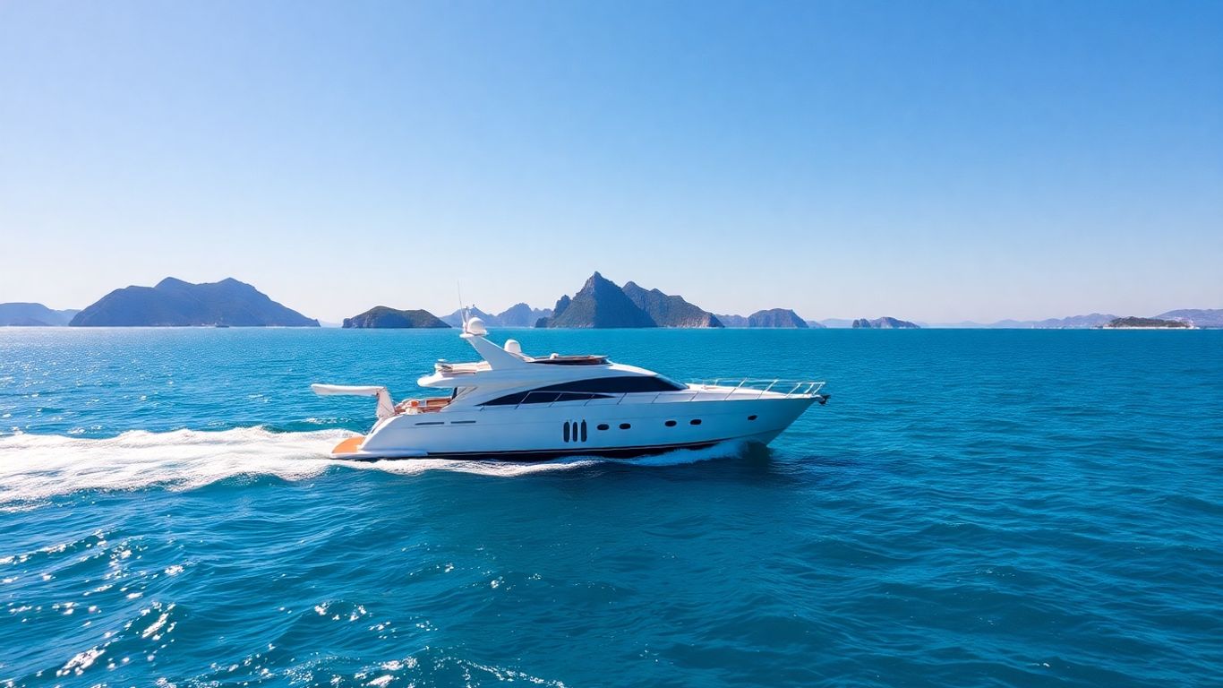 Yacht sailing on turquoise Adriatic Sea near islands.