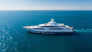 The opulent Kismet superyacht on the sea.