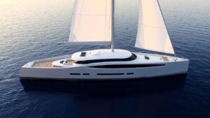 Perini Navi Tamsen superyacht sailing on the ocean.