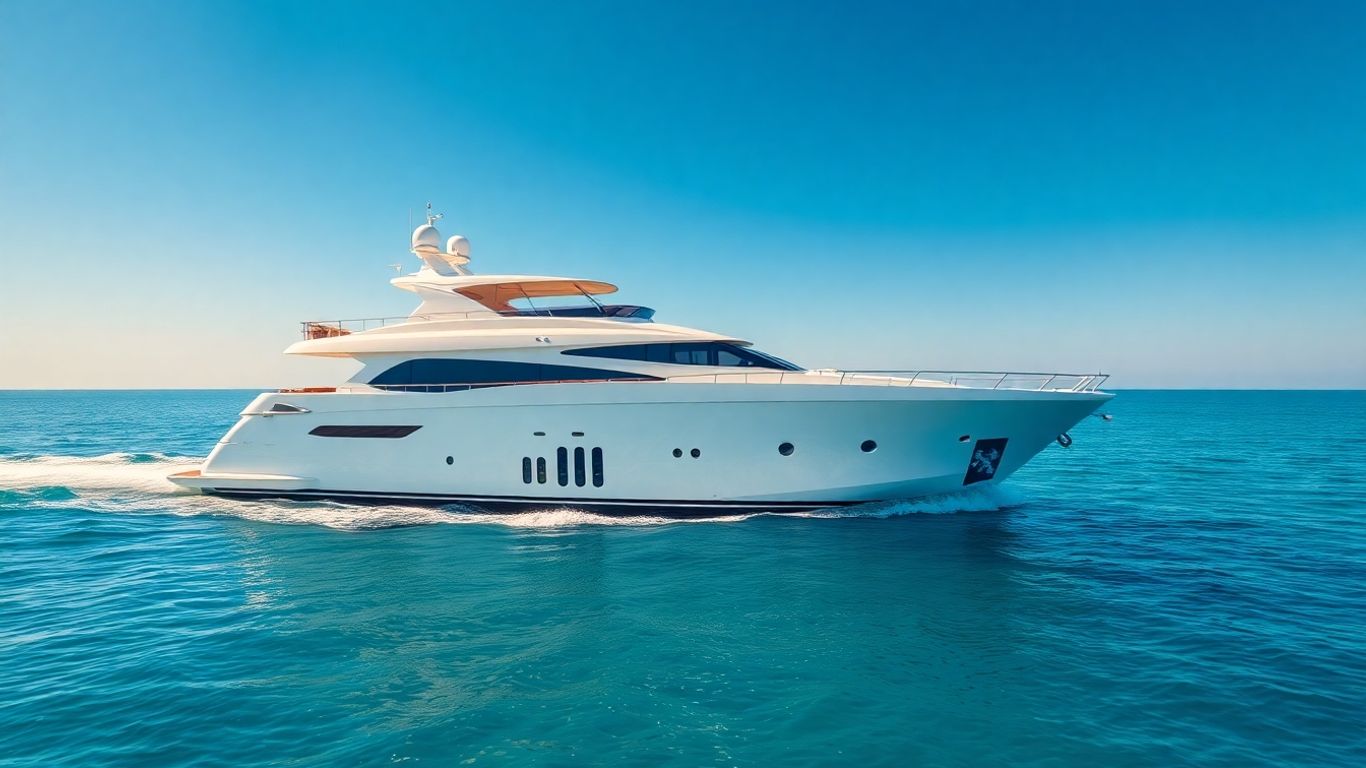 Luxury yacht sailing on a clear blue ocean.