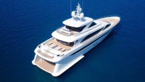 Cloudbreak superyacht on blue water.