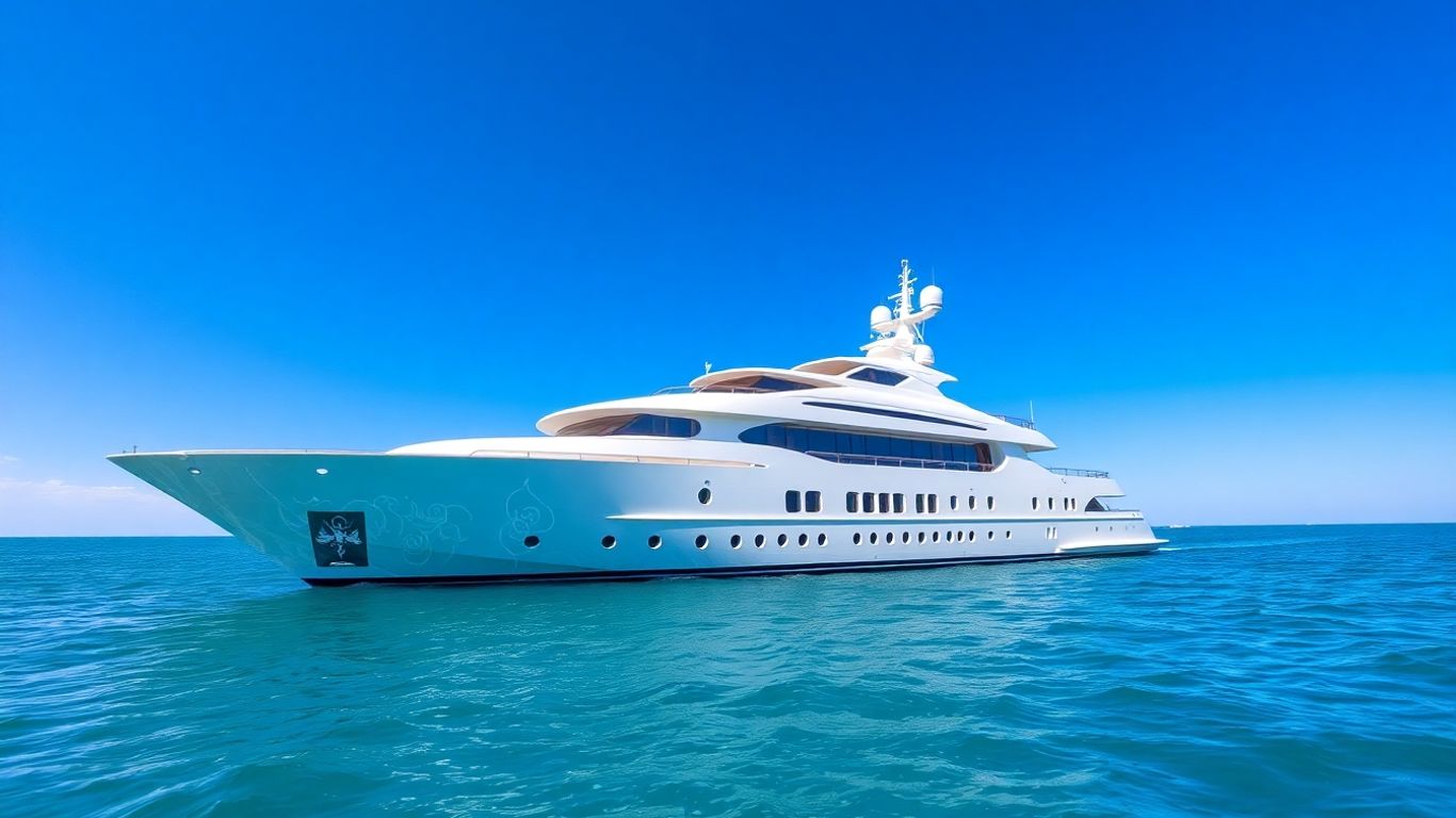 Opulent luxury yacht sailing on a calm turquoise ocean.