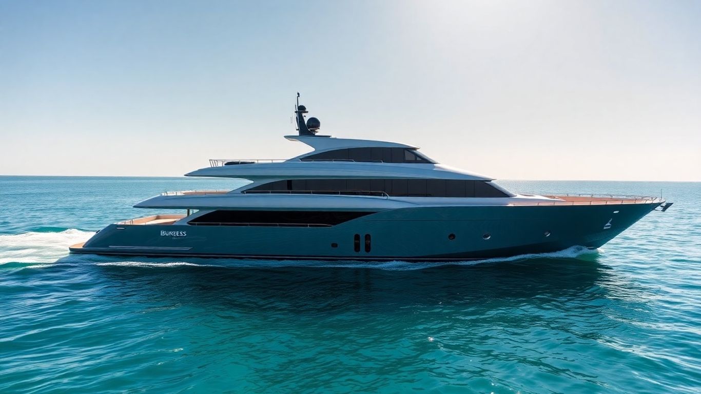 Modern Burgess yacht sailing on a clear blue sea.