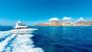 Yacht sailing near Greek islands