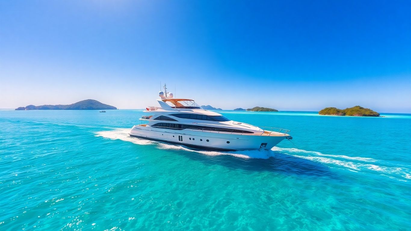 Luxury yacht sailing in Exuma's turquoise waters.
