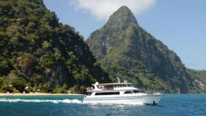 Charter boat sailing near St. Lucia's Pitons.