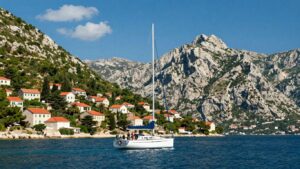 Sailboat on the clear blue waters of the Dalmatian Coast.