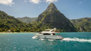 Luxury yacht sailing near St. Lucia's Pitons.