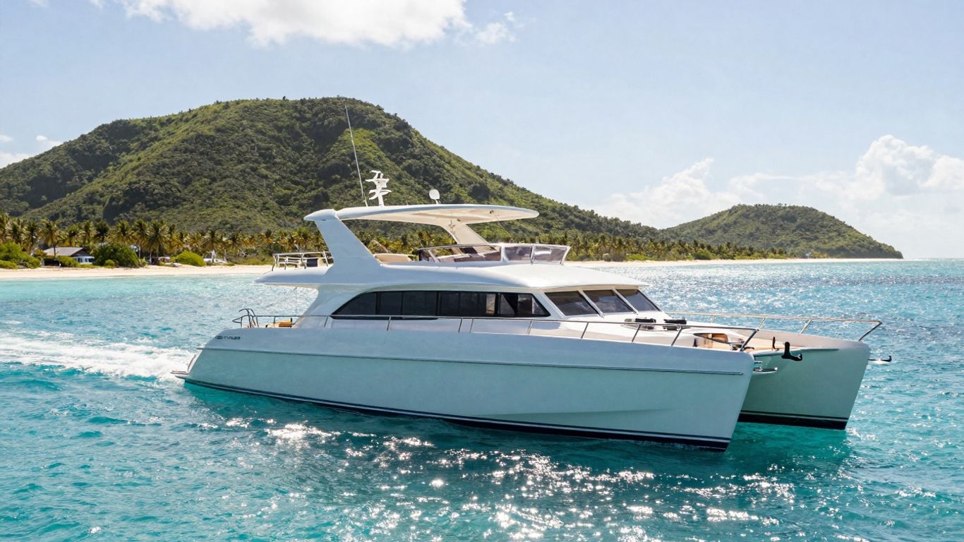 Catamaran sailing in the Caribbean sea.