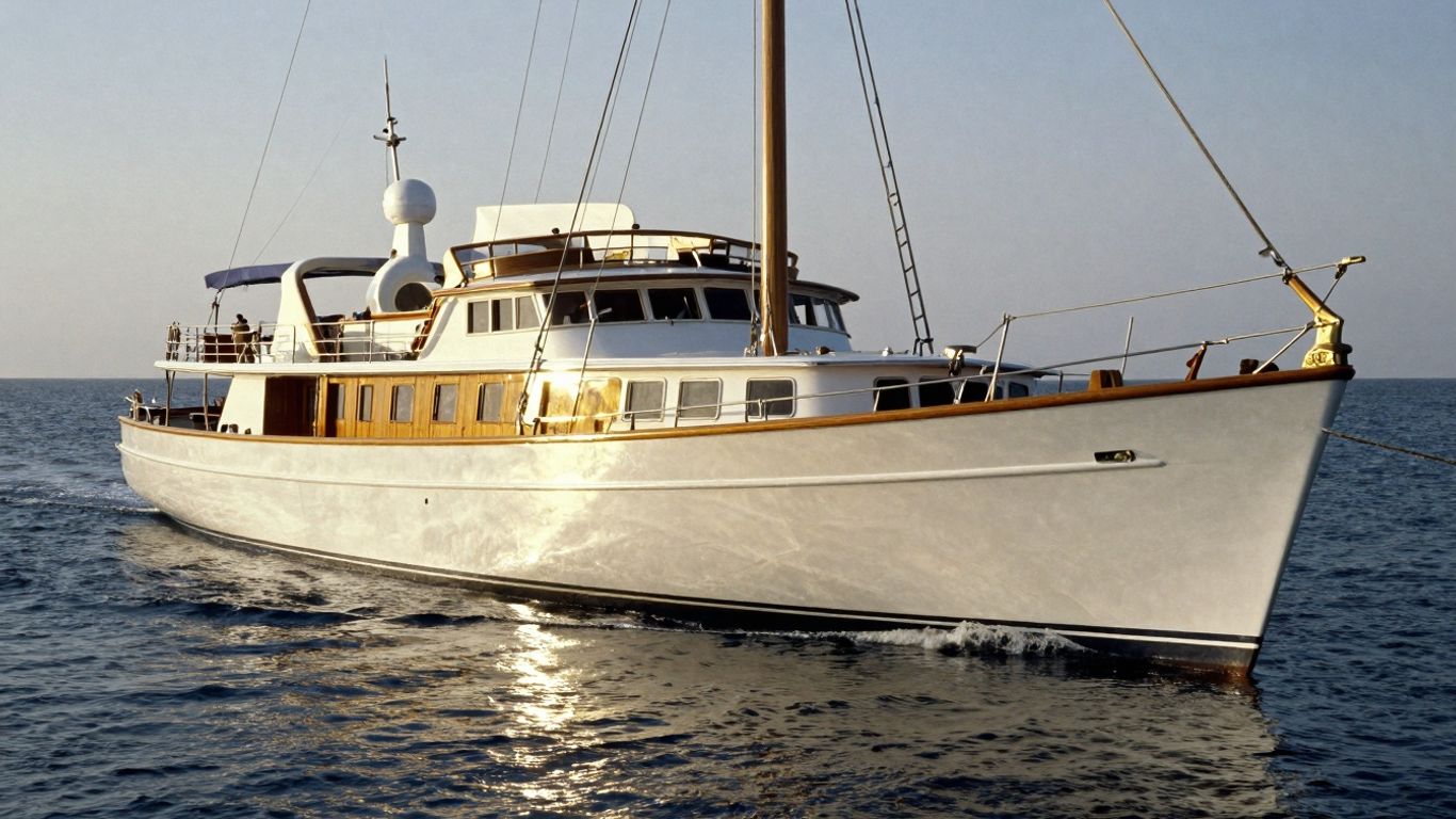 Elegant 1920s yacht on the water.